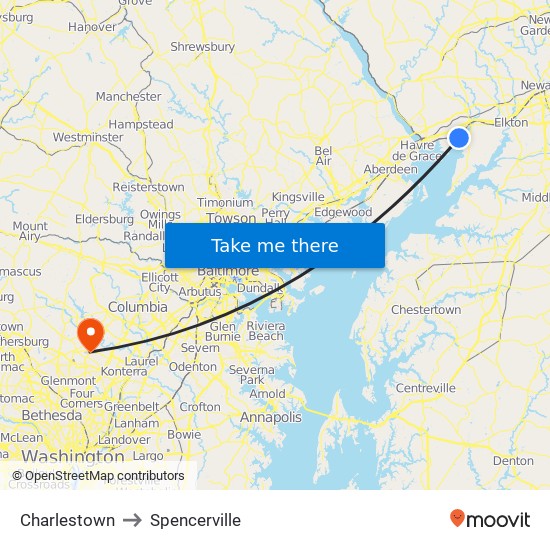 Charlestown to Spencerville map