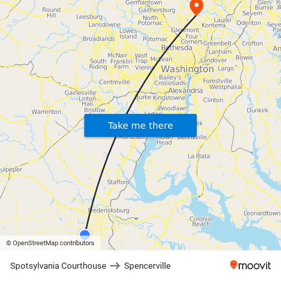 Spotsylvania Courthouse to Spencerville map