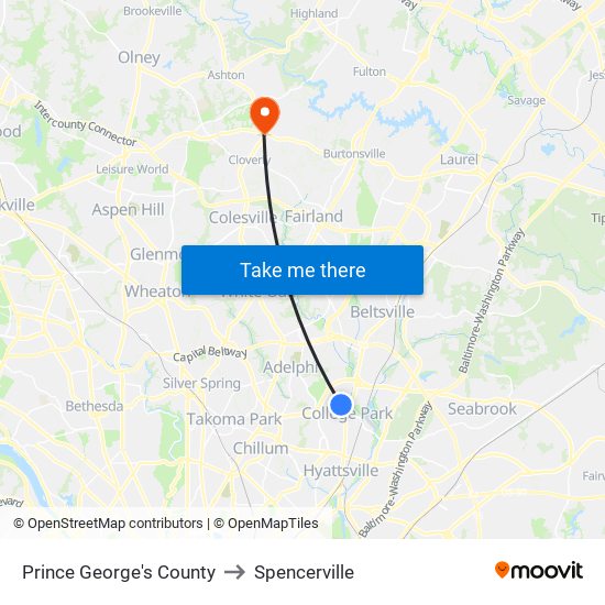 Prince George's County to Spencerville map