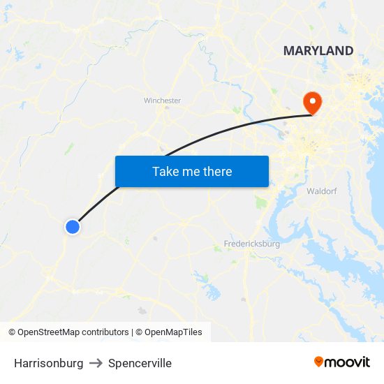 Harrisonburg to Spencerville map