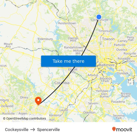 Cockeysville to Spencerville map