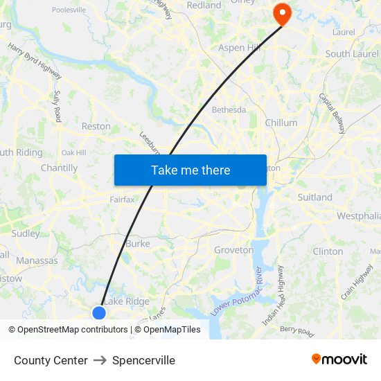 County Center to Spencerville map