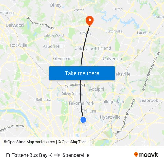 Fort Totten+Bay K to Spencerville map