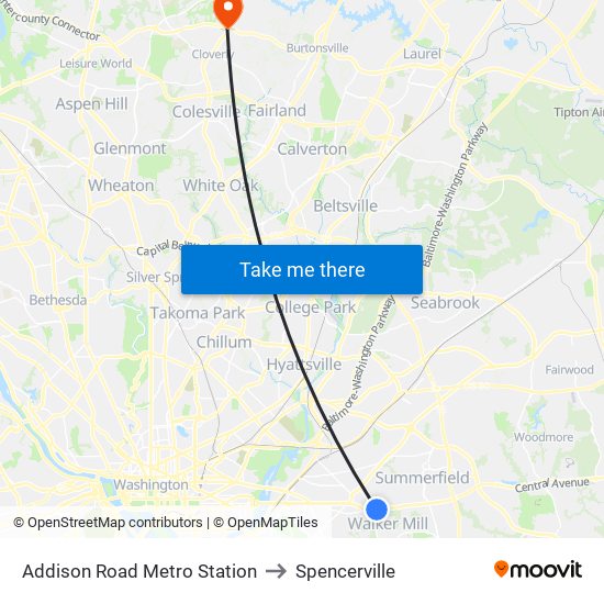 Addison Road Metro Station to Spencerville map