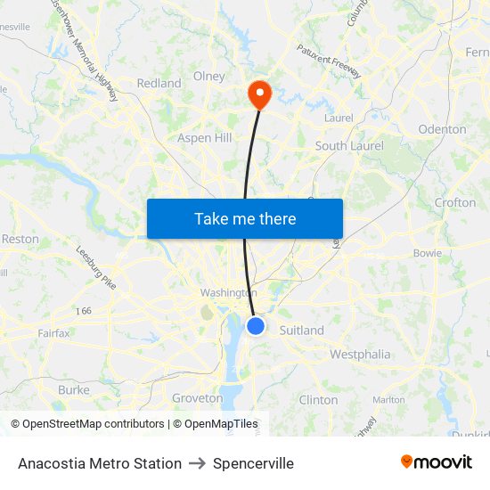 Anacostia Metro Station to Spencerville map