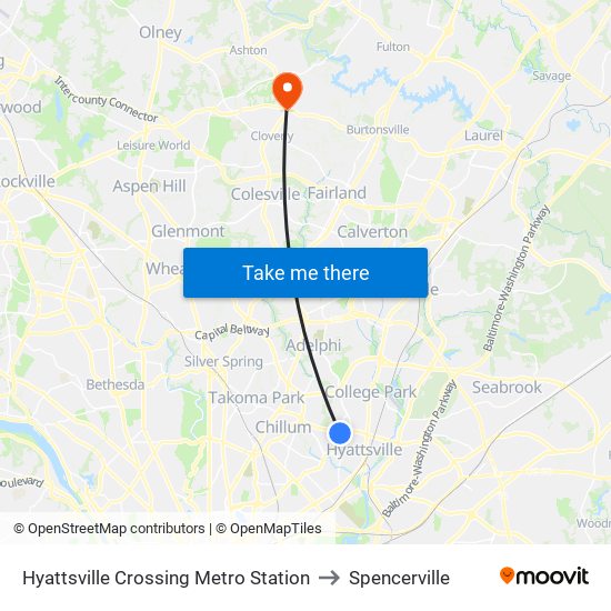 Hyattsville Crossing Metro Station to Spencerville map