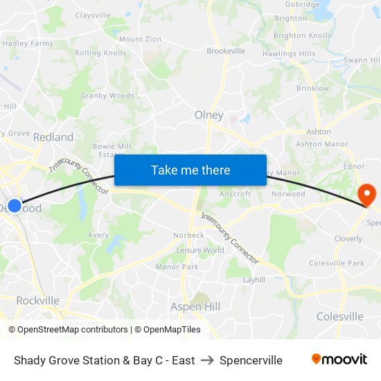 Shady Grove Station & Bay C - East to Spencerville map