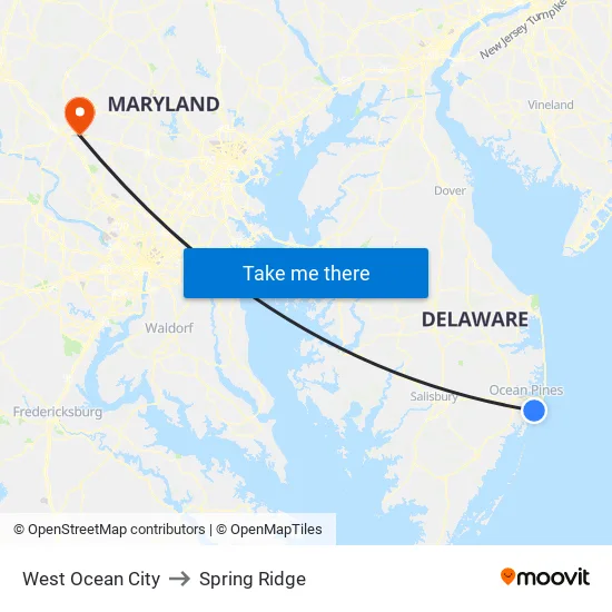 West Ocean City to Spring Ridge map