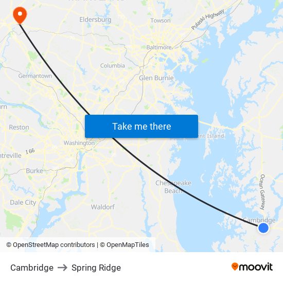 Cambridge to Spring Ridge map