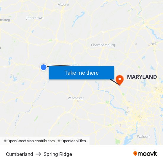 Cumberland to Spring Ridge map