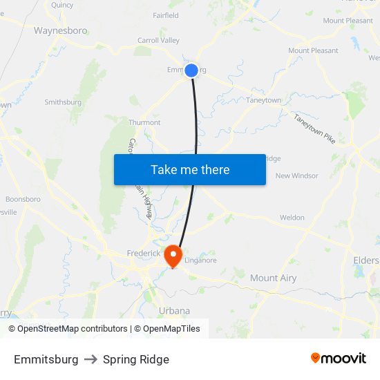 Emmitsburg to Spring Ridge map