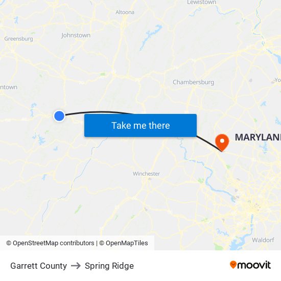 Garrett County to Spring Ridge map