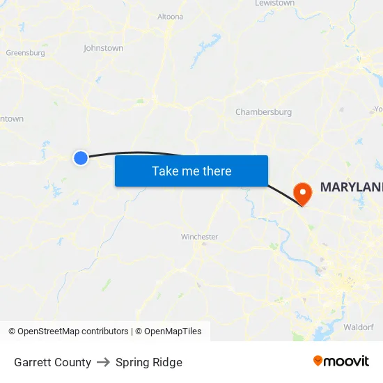 Garrett County to Spring Ridge map