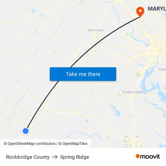 Rockbridge County to Spring Ridge map