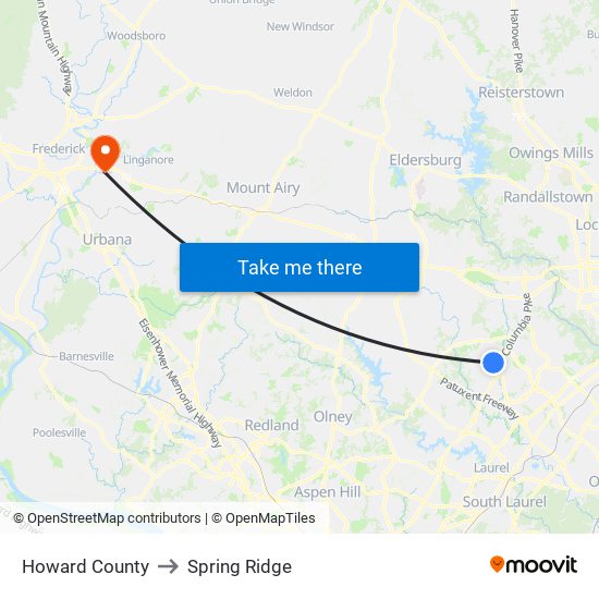 Howard County to Spring Ridge map