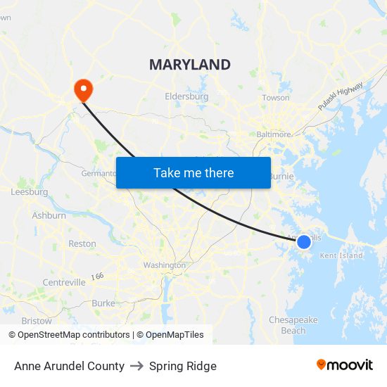 Anne Arundel County to Spring Ridge map