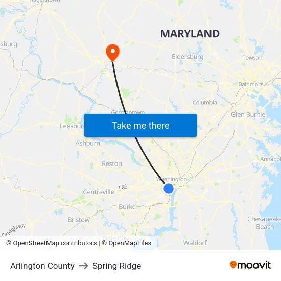 Arlington County to Spring Ridge map