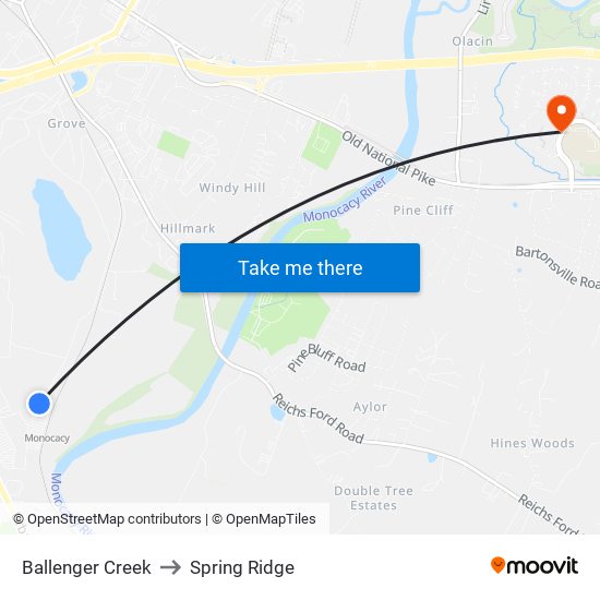 Ballenger Creek to Spring Ridge map