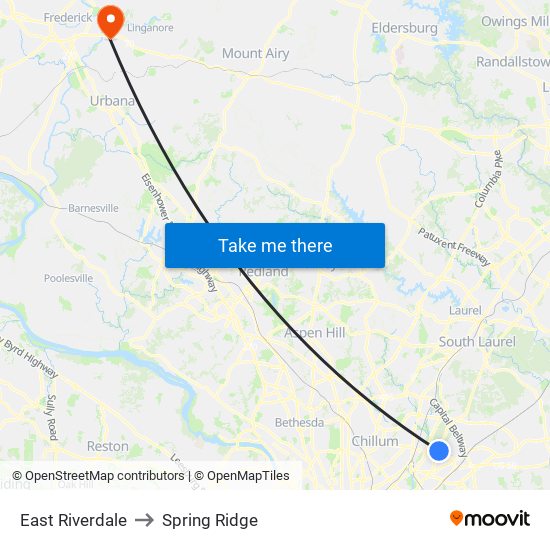 East Riverdale to Spring Ridge map