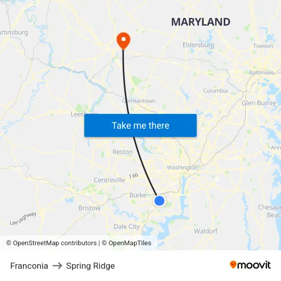 Franconia to Spring Ridge map
