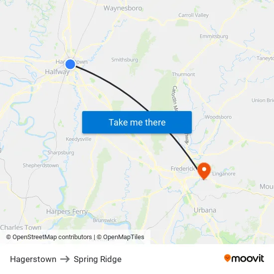 Hagerstown to Spring Ridge map