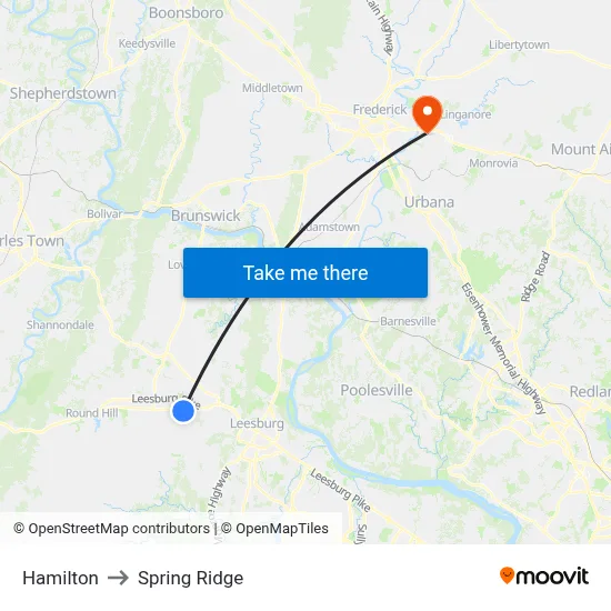 Hamilton to Spring Ridge map