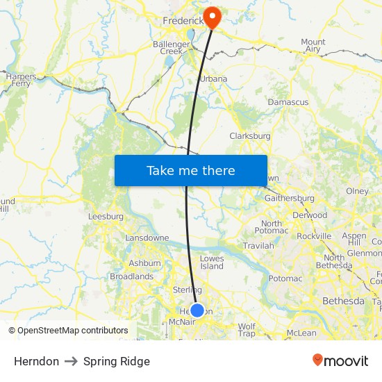 Herndon to Spring Ridge map