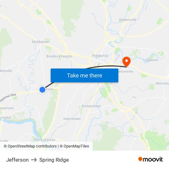 Jefferson to Spring Ridge map