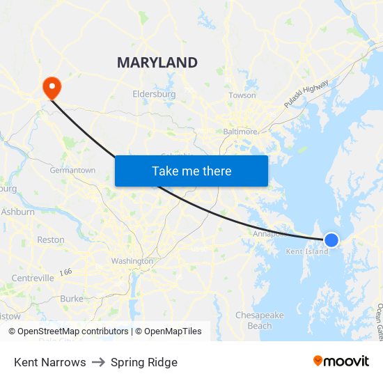 Kent Narrows to Spring Ridge map