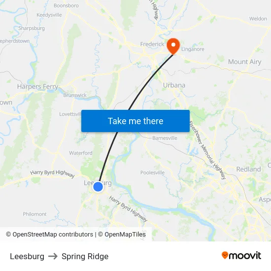 Leesburg to Spring Ridge map