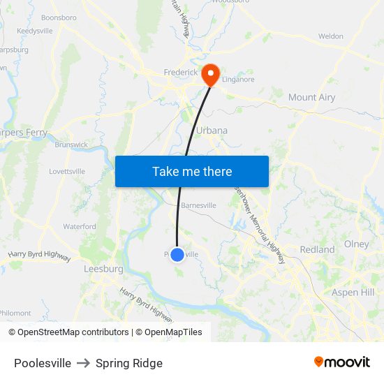 Poolesville to Spring Ridge map