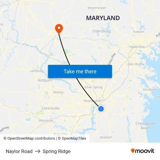 Naylor Road to Spring Ridge map