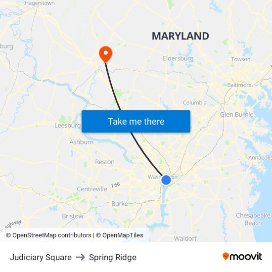 Judiciary Square to Spring Ridge map