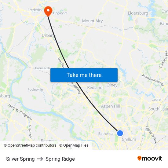 Silver Spring to Spring Ridge map