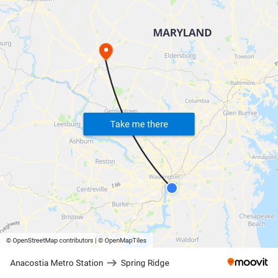 Anacostia Metro Station to Spring Ridge map