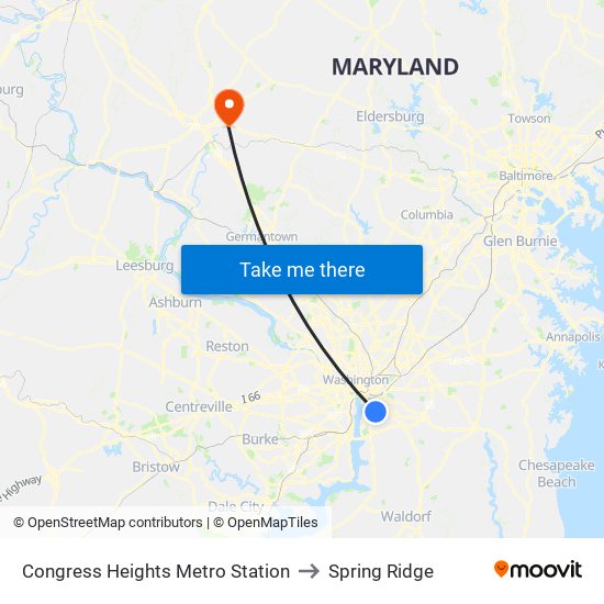 Congress Heights Metro Station to Spring Ridge map