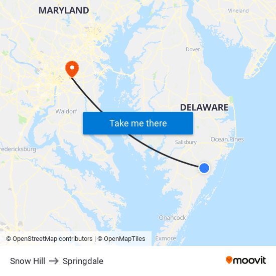 Snow Hill to Springdale map