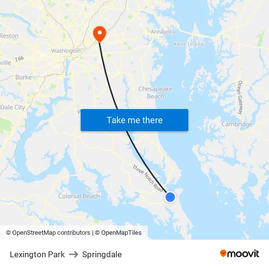 Lexington Park to Springdale map