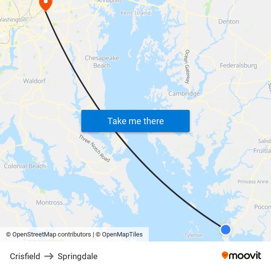 Crisfield to Springdale map