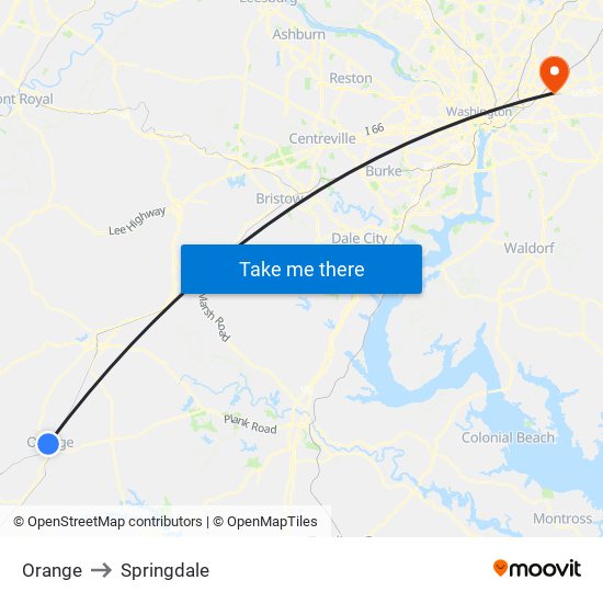 Orange to Springdale map