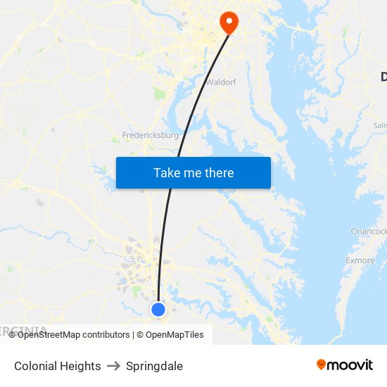 Colonial Heights to Springdale map