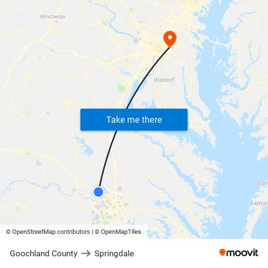 Goochland County to Springdale map