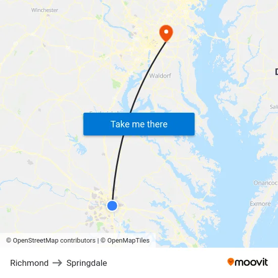 Richmond to Springdale map