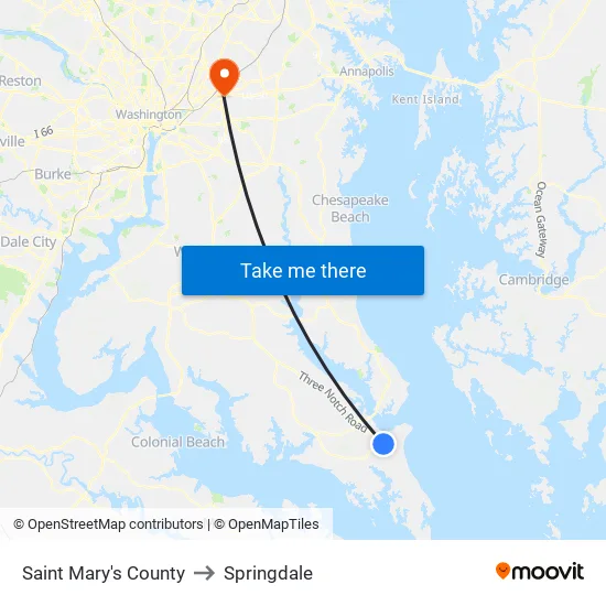 Saint Mary's County to Springdale map