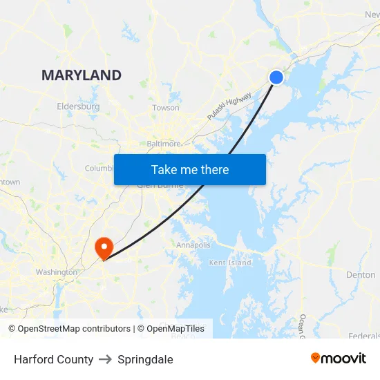 Harford County to Springdale map