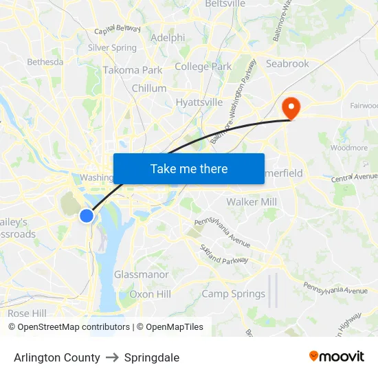 Arlington County to Springdale map