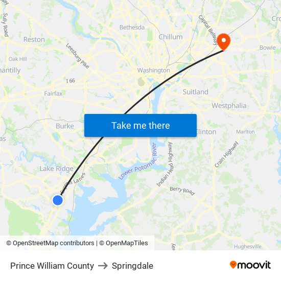 Prince William County to Springdale map