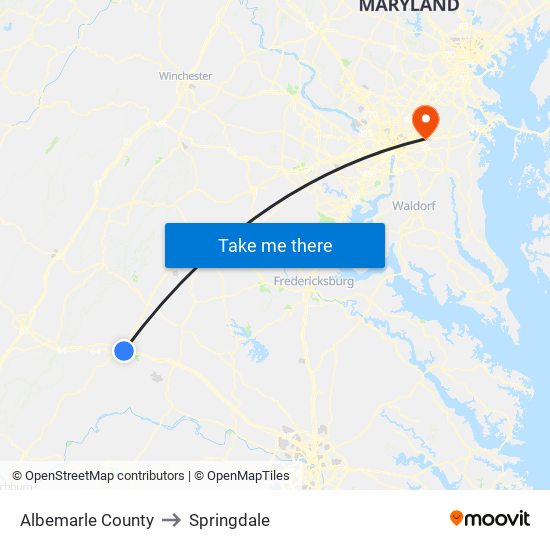 Albemarle County to Springdale map