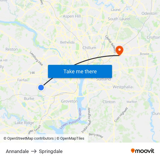 Annandale to Springdale map