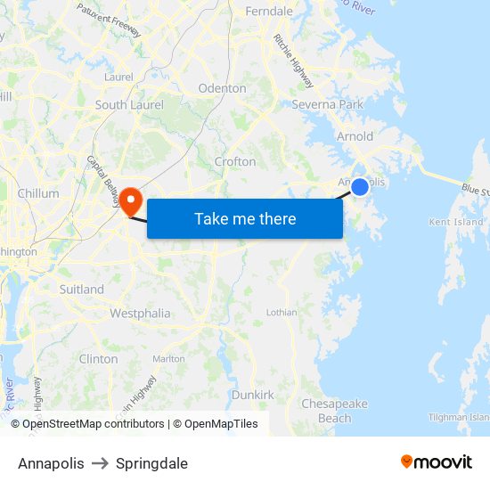 Annapolis to Springdale map